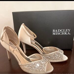 Badgley Mischka Beige Embellished Heels